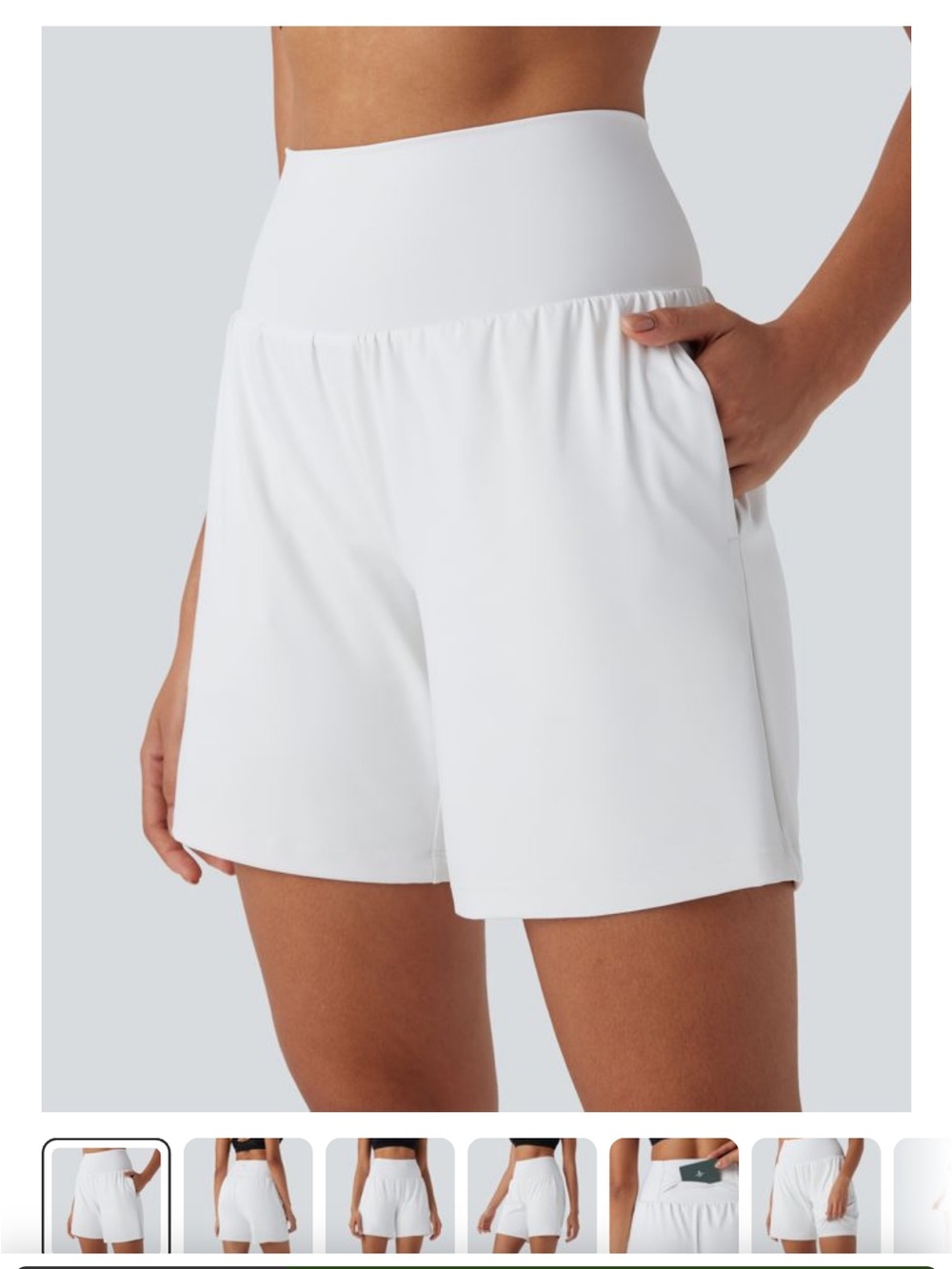 HALARA White High-Waist Athletic Shorts with Pockets